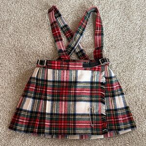 Fringe Plaid Jumperwith Safety Pin Detail